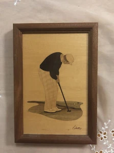 Vintage Holz gerahmt Hudson River Intarsien signiert Nelson Golf Wandkunst Intarsien - Bild 1 von 7