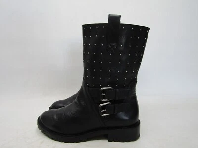 Botas da moda Banana Republic femininas tamanho 6,5 M couro preto fivela cravejada tornozelo - Imagem 1 de 4