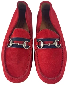 GUCCI 450892 Red Suede Leather Driver Horsebit Webb Men's Loafers 6.5UK - 7US - Picture 1 of 10