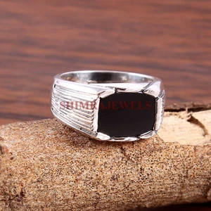Natural Black Onyx Gemstone with 925 Sterling Silver Ring for Men's #201 - Picture 1 of 3