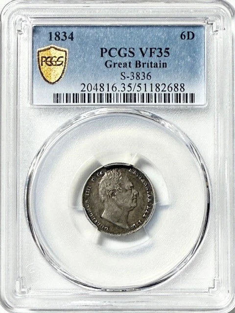GREAT BRITAIN - William IIII  - Silver Sixpence - 1834 - PCGS VF-35! - Image 1 of 2
