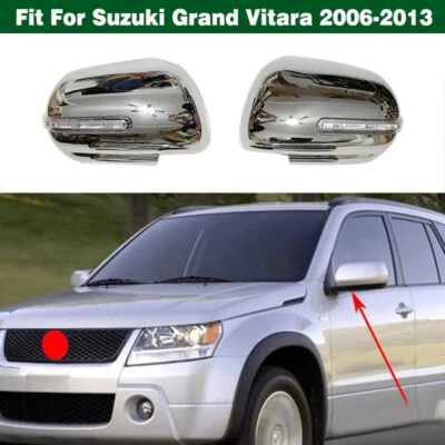 Set Chrome Side Mirror Cover Trim w/ LED Light For Suzuki Grand Vitara 2006-2013 - Imagem 1 de 4