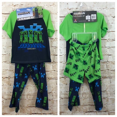 NEW Minecraft Pajamas set boys size 4 three Piece Shirt Shorts Pants tee sleep - Image 1 of 4