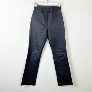 Vintage Europa Black Genuine Leather Straight Leg Biker Moto Pants Size 4 - Picture 1 of 6