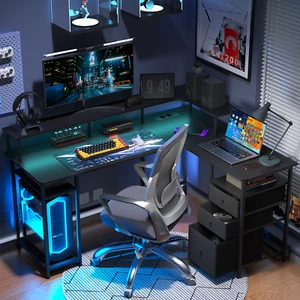 Msutree L-förmiger Gaming-Schreibtisch mit Regalen, USB und Steckdosen 55cm - Bild 1 von 7