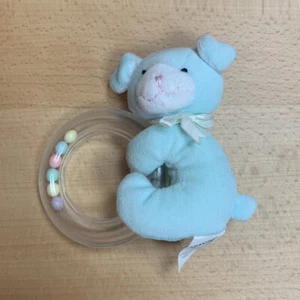 Dakin Mint Dog Rattle Plastic Ring Pastel Plush Baby Toy Stuffed Animal Kawaii - Picture 1 of 6