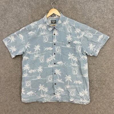 Quiksilver Shirt Mens 2XL Blue Button Up Short Sleeve Fish Holiday 35502 - Image 1 of 4