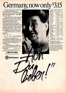 PRINT AD 1981 Bell System Long Distance Calls Germany Ach Du Lieber 8x11 - Picture 1 of 1