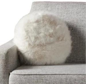 Tahari Faux Fur Accent Pillow White Sand Blend 16" Round Holiday Christmas Decor - Picture 1 of 7