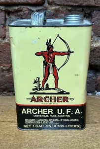 Vintage ARCHER GAS gasoline OIL CAN U.F.A. fuel additive 1 gallon graphics - Picture 1 of 8