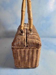 Vintage 70s Wicker & Wood Handbag - Picture 1 of 7