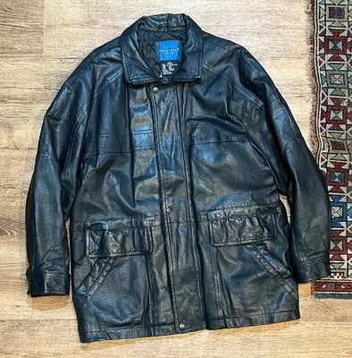 Town Craft Vintage Black Padded Leather Jacket M 80s Durable Outerwear - Image 1 of 4