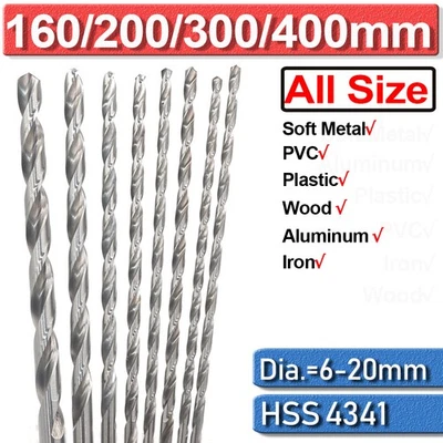 6-400mm Extra Long HSS Twist Drill Bit High Speed Steel For Metal Wood Drilling - Image 1 of 4