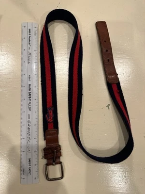 VINTAGE 80s Lacoste Belt Men Size 38 Blue Leather Cotton Elastic Stretch Preppy - Image 1 of 4