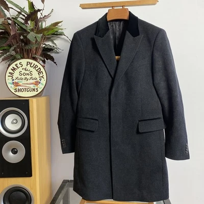 Richard James Savile Row (38) Overcoat Covert Coat Velvet Collar Jacket Charcoal - Image 1 of 4