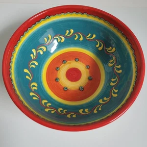 Del Rio Salado Spain Vibrant Ceramic Textured Bowl Handmade Handpainted Descript - Picture 1 of 11