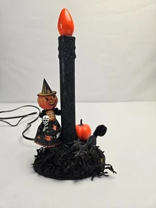 Upcycling Halloween Kandelaber Deko schwarz & orange Kürbiskopf mit Hexenhut - Bild 1 von 7