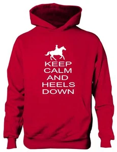 Keep Calm Heels Down Funny Horse Riding Funny Pony Kids Hoodie Ages 1-13 Yrs - Picture 1 of 7