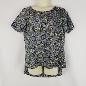 Katies Women Size 18 Black Blue Yellow Short Sleeves Straight HiLo Hem Shift Top - Picture 1 of 10
