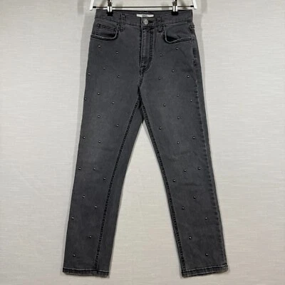 Joie Jeans Mujer 26 Negro Denim Tachonado Ajustado Declaración Lavado Oscuro Recto Foto 1 de 4