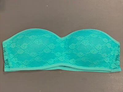 Sujetador bandeau acolchado de encaje PINK VICTORIA'S SECRET, talla grande, verde menta usado en excelente estado Foto 1 de 3