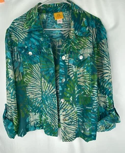 Ruby Rd Blouse Size 18W Button Up Floral Shirt Roll Tab Sleeve Shacket Blue - Picture 1 of 14