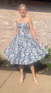 Laura Ashley trägerloses 80’s Cocktail/Abiballkleid. Mieder entbeint. Größe 10 Flare - Bild 1 von 8