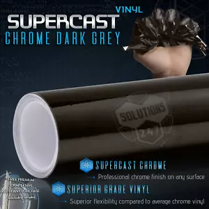 Black Grey Supercast Flex Stretch Mirror Chrome Vinyl Wrap Air Free 12" x 60" In - Foto 1 di 8
