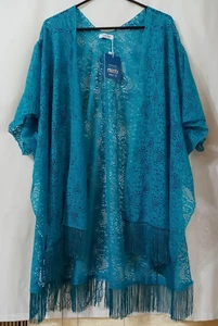 Jovie Robe Blue Teal Coverup Lagenlook crochet Lace tassels open front One size - Picture 1 of 5