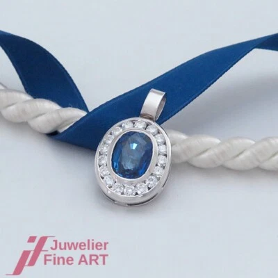 Brillant-Safir-Anhänger - 1 Saphir synthetisch hergestellt  - 18K/750 WG - Bild 1 von 4