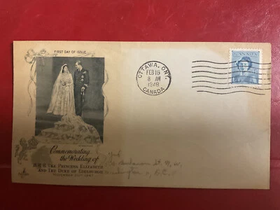 (170) 1948 Canada FDC Princess Elizabeth Philip Duke of Edinburgh Wedding 4c - Image 1 of 2
