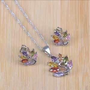 925 Sterling Silver CZ Crystal Swan Necklace Earrings Women Girls Jewellery Set - Picture 1 of 9