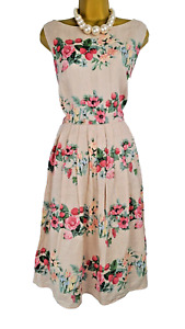 Laura Ashley Cream Floral Linen Summer Dress, UK18