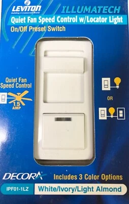 LEVITON ILLUMATECH IPF01-1LZ Ventilador Silencioso Control de Velocidad 1.5 AMP Monopolo DECORACIÓN  Foto 1 de 4