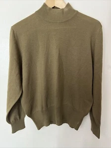 Vintage 90s Rodier Paris Crop Mock Neck Tan Wool Long Sleeve Sweater - Picture 1 of 8