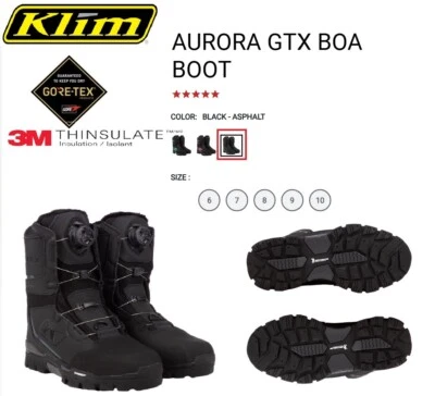 Женские изолированные ботинки для снегохода KLIM Aurora GTX Boa 800 г - черные/асфальтовые - Изображение 1 из 2