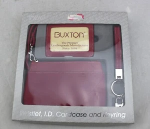 BUXTON Red Wristlet Wallet & I.D. Card Case & Keyring Trio Gift Set Boxed NEW - Picture 1 of 3
