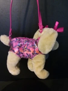 Poochie & Co Plush Golden Retriever Stuffed Animal Purse Pink Sequins - Picture 1 of 10