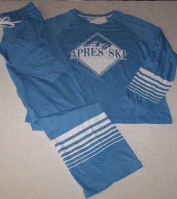 NUEVO CON ETIQUETAS PJ Salvage Azul/Blanco APRES SKI Algodón/Rayón Jersey Tejido Pijama/Juego de Salón M Foto 1 de 4