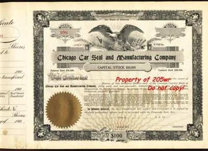 1903 VINTAGE RAILROAD 'CHICAGO CAR SEAL' UNISSUED BLANK EAGLE STOCK CERTIFICATE! - Picture 1 of 2