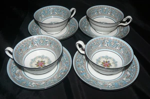 4 juegos de tazas y platillos turquesa florentina porcelana hueso Wedgwood vintage usados en excelente estado - Imagen 1 de 6