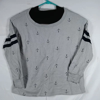 Maurices Gray Blue Anchor Coastal Boating Sweatshirt Pullover Women’s size 1 - Image 1 of 4