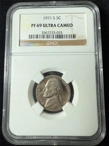 1971 S JEFFERSON NICKEL 5C PF69 ULTRA CAMEO NGC PR69 DCAM UCAM SKU 3705 - Picture 1 of 2