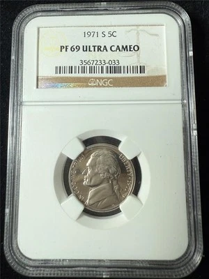 1971 S JEFFERSON NICKEL 5C PF69 ULTRA CAMEO NGC PR69 DCAM UCAM SKU 3705 - Image 1 of 2