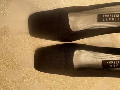 Stuart Weitzman Tacones Negros 8 B Suela Cuero Hecho en España Puntera Cuadrada Foto 1 de 4