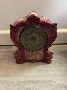 Gilbert Porcelain Mantel Clock No 417  Pink Floral 10X8X5" NOT WORKING / ASIS - Picture 1 of 11