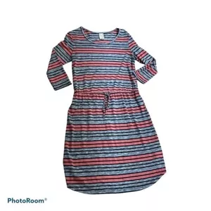 FADED GLORY heather gray striped drawstring waist light knit dress size small - Picture 1 of 5