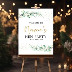 Personalised Hen Party Sign, Eucalyptus Hen Party Welcome Sign A1 A2 A3 A4 - Picture 1 of 12