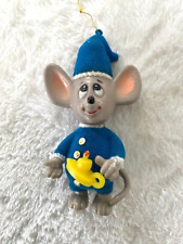Merry Mice Jasco 1979 Vintage Christmas  Blue FLOCKED MOUSE W/ CANDLE BIG EARS