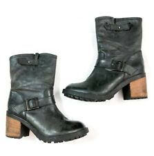 Scarpe Diem Womens Black Distressed Leather Block Heel Moto Riding Boots Size 40